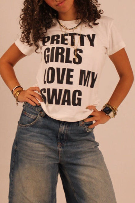 “pretty girls love my swag” Baby Tee - White