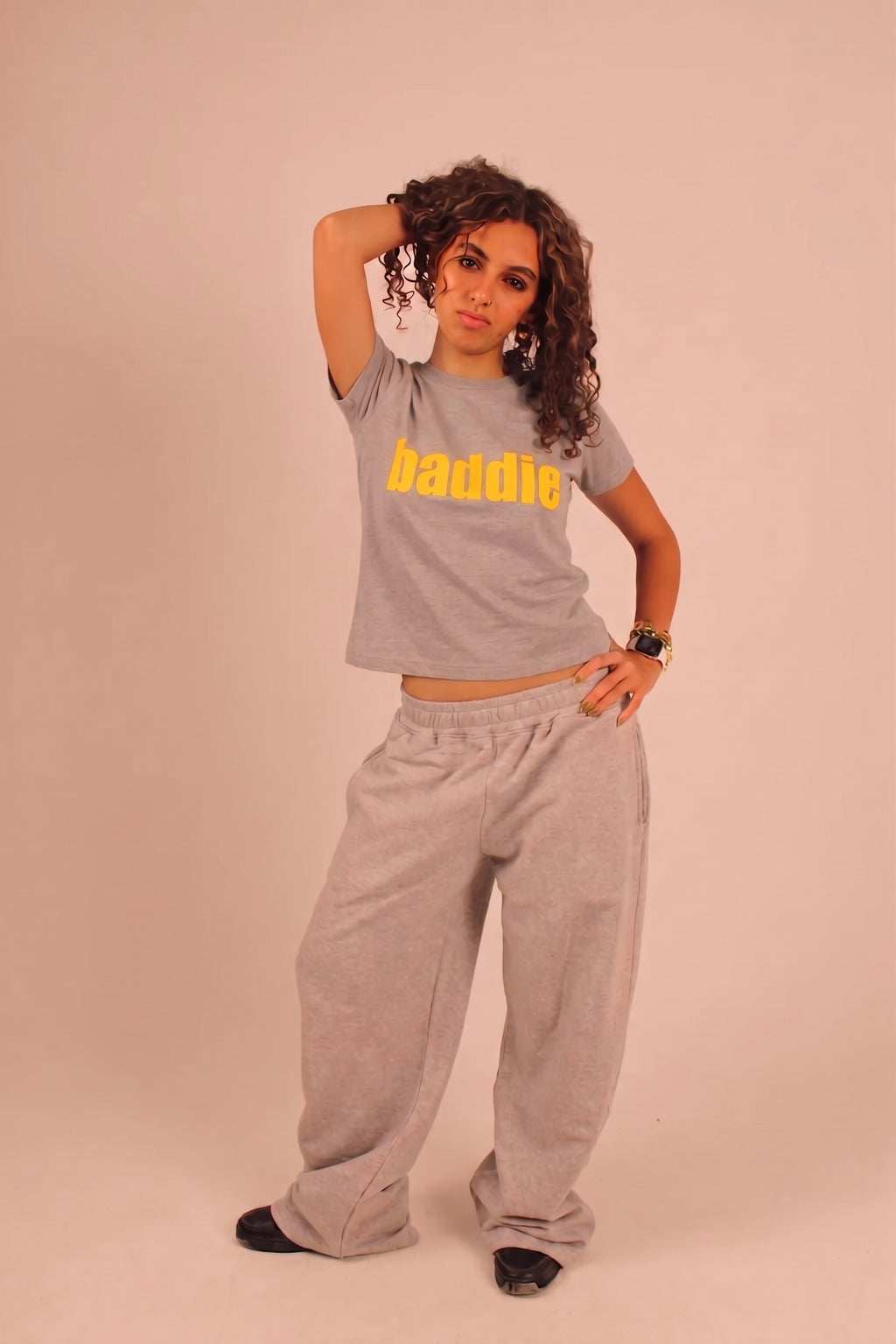 "Baddie" Baby Tee - Grey