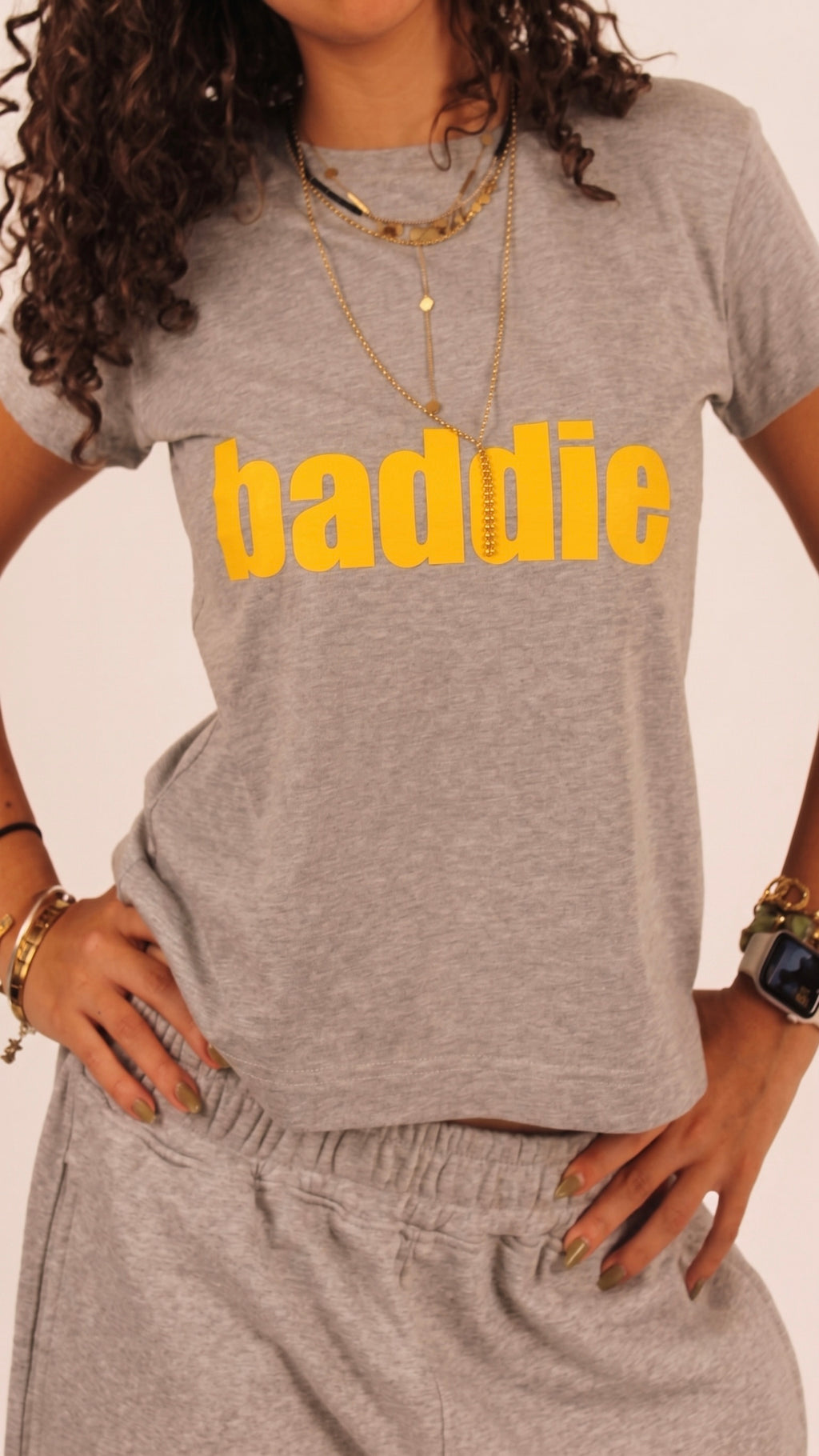 "Baddie" Baby Tee - Grey