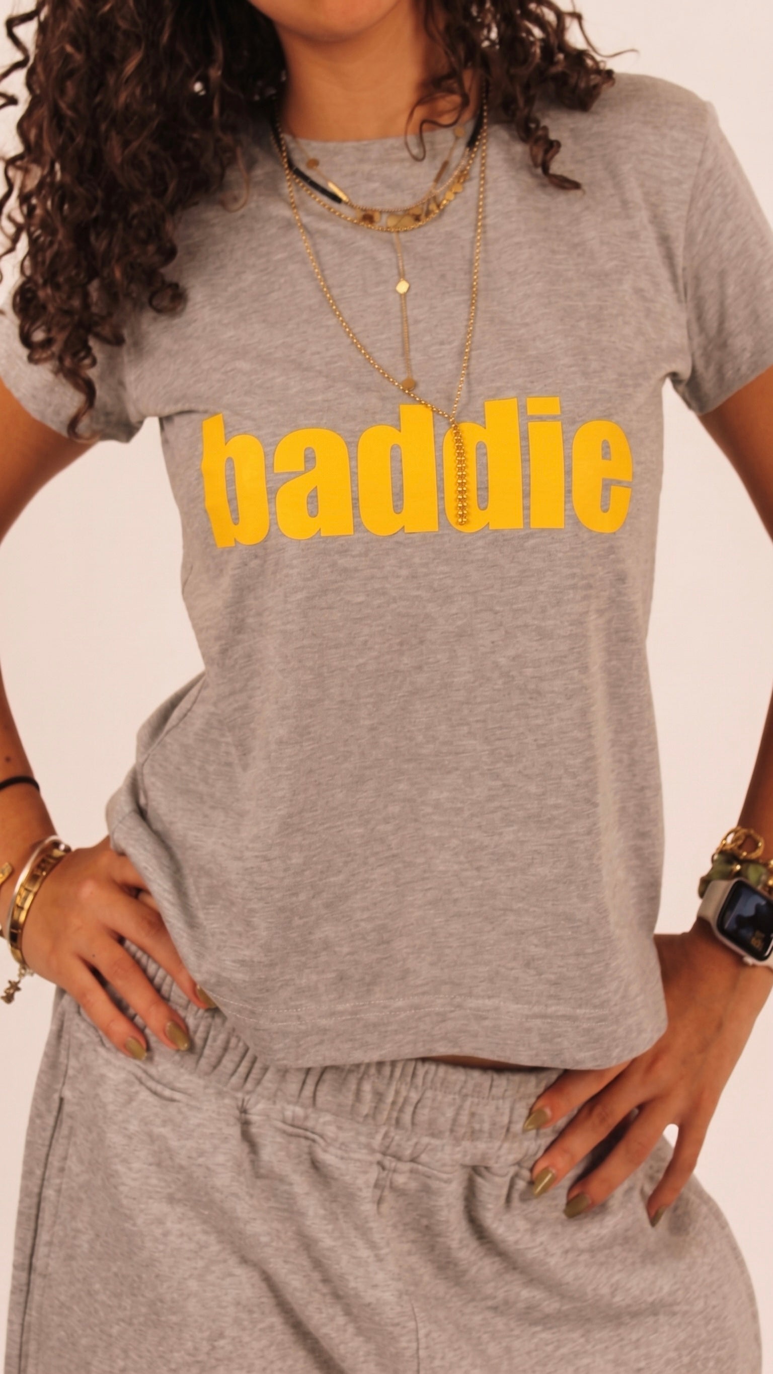 "Baddie" Baby Tee - Grey