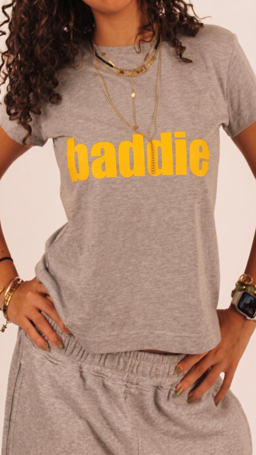 "Baddie" Baby Tee - Grey