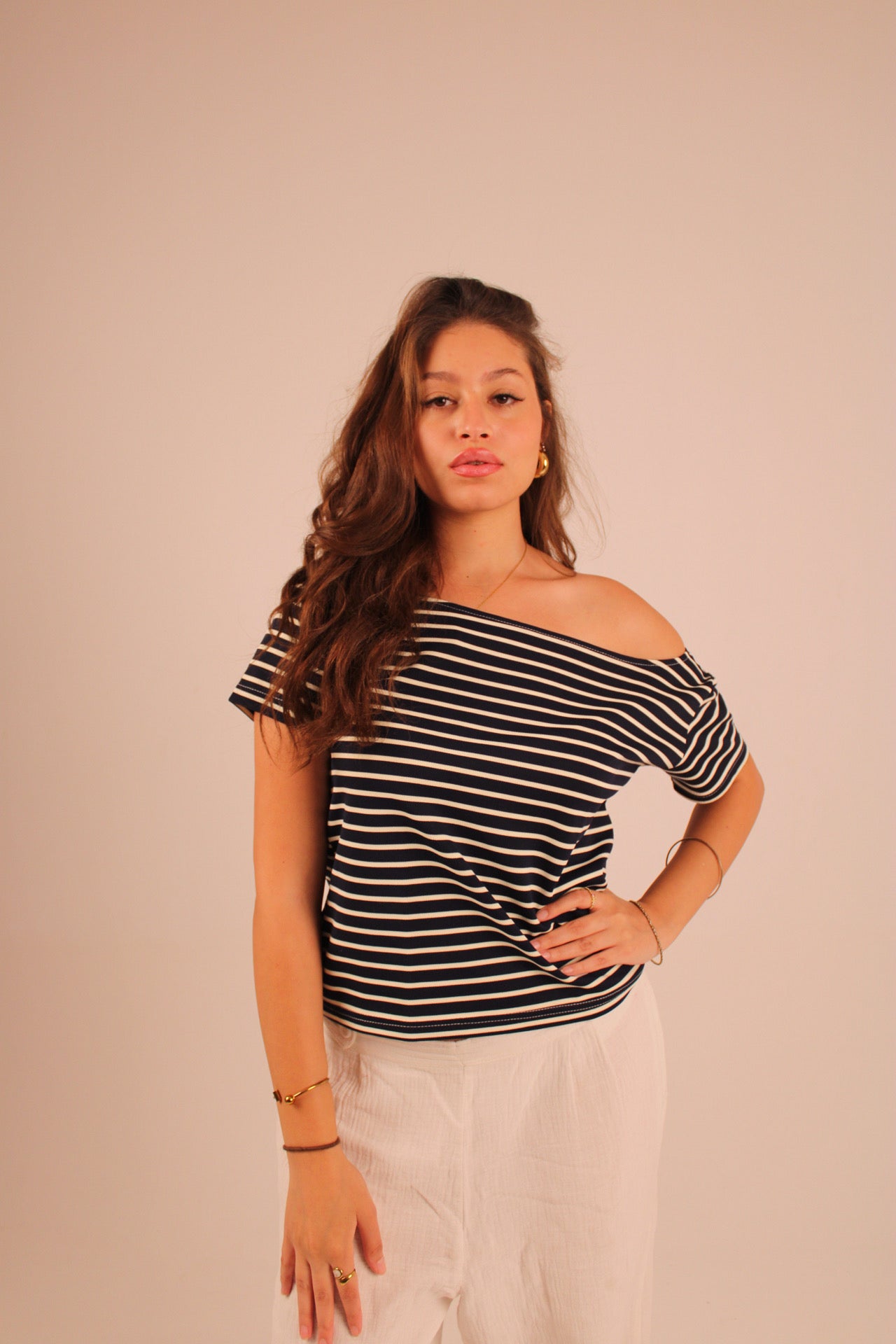 Striped Offshoulder - Navy