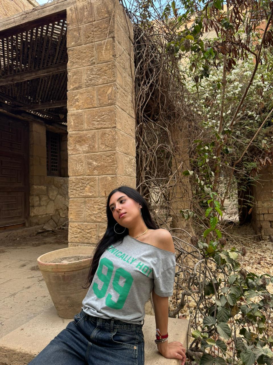 The "IRONICALLY HOT" off-shoulder